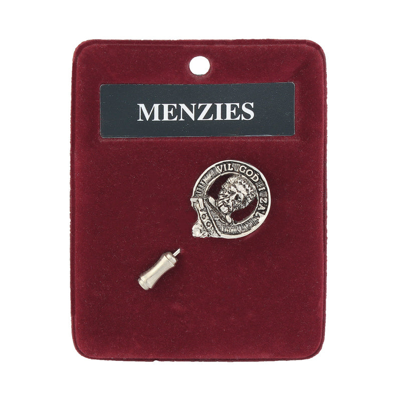 Menzies Clan Badge, Kilt Pin, Lapel Pin, Cufflinks, Keyring/Key Fob & Gift Set — Fine Pewter by Art Pewter — Made in Scotland (Shiny Finish) - Heritage Of Scotland - Lapel Pin