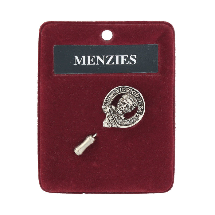 Menzies Clan Badge, Kilt Pin, Lapel Pin, Cufflinks, Keyring/Key Fob & Gift Set — Fine Pewter by Art Pewter — Made in Scotland (Shiny Finish) - Heritage Of Scotland - Lapel Pin