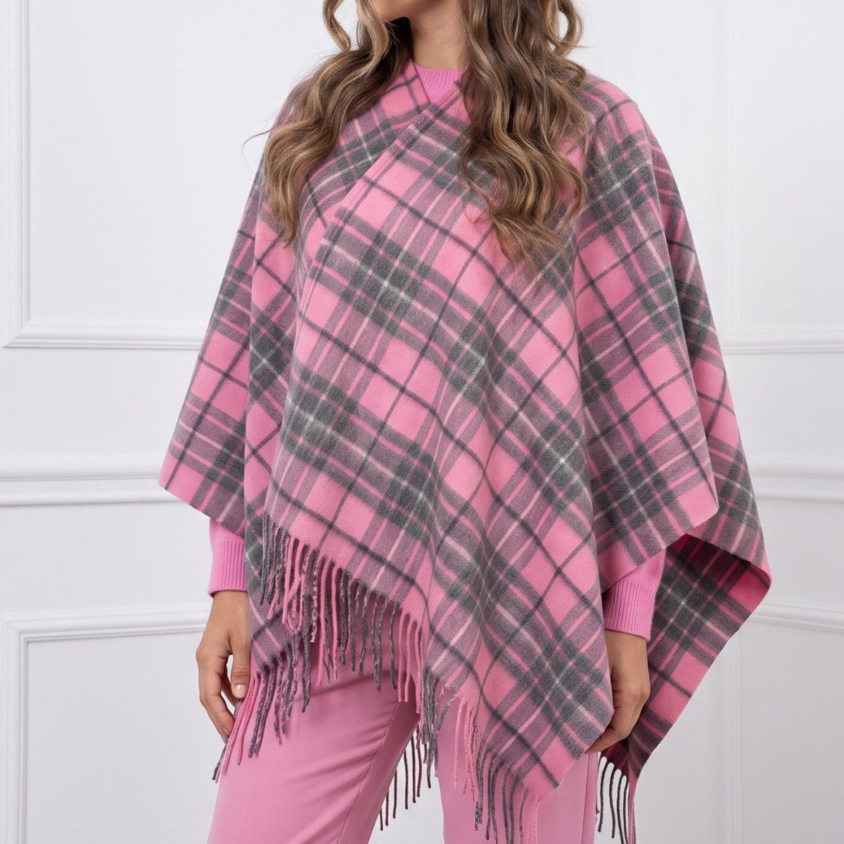 Mini Me Cape Dunedin Cashmere - Gresham and Pink-Derby - 100% Pure Cashmere - Heritage Of Scotland -