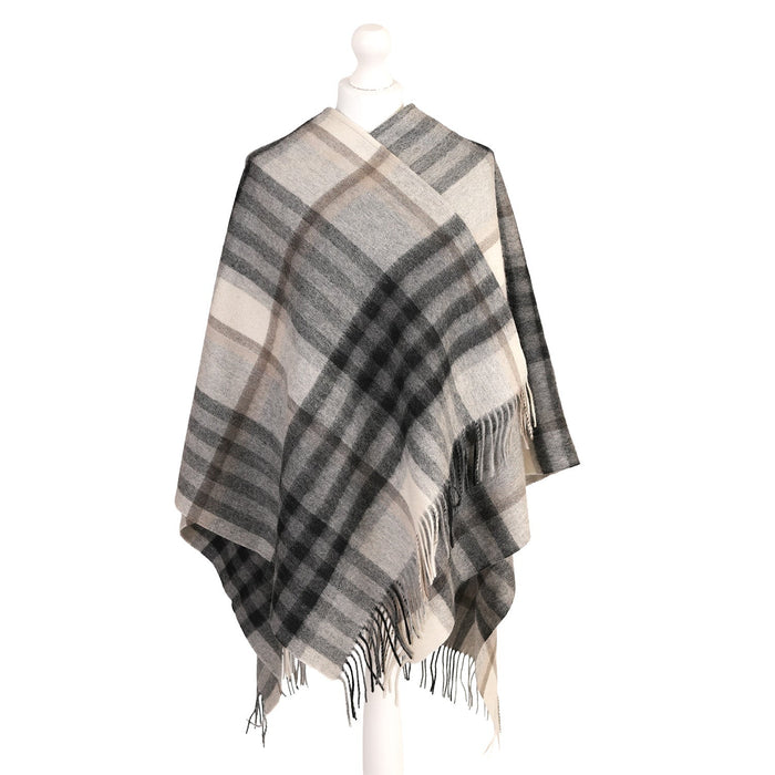 Mini Me Children’s Cape Edinburgh Lambswool - Chequer Tartan Grey/Taupe - Heritage Of Scotland - CHEQUER TARTAN GREY/TAUPE - 24529