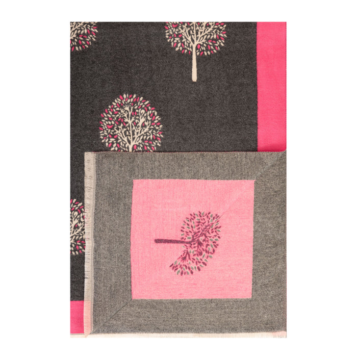 Mini Tree Super Soft Stole Grey/Bright Pink - Heritage Of Scotland - GREY/BRIGHT PINK