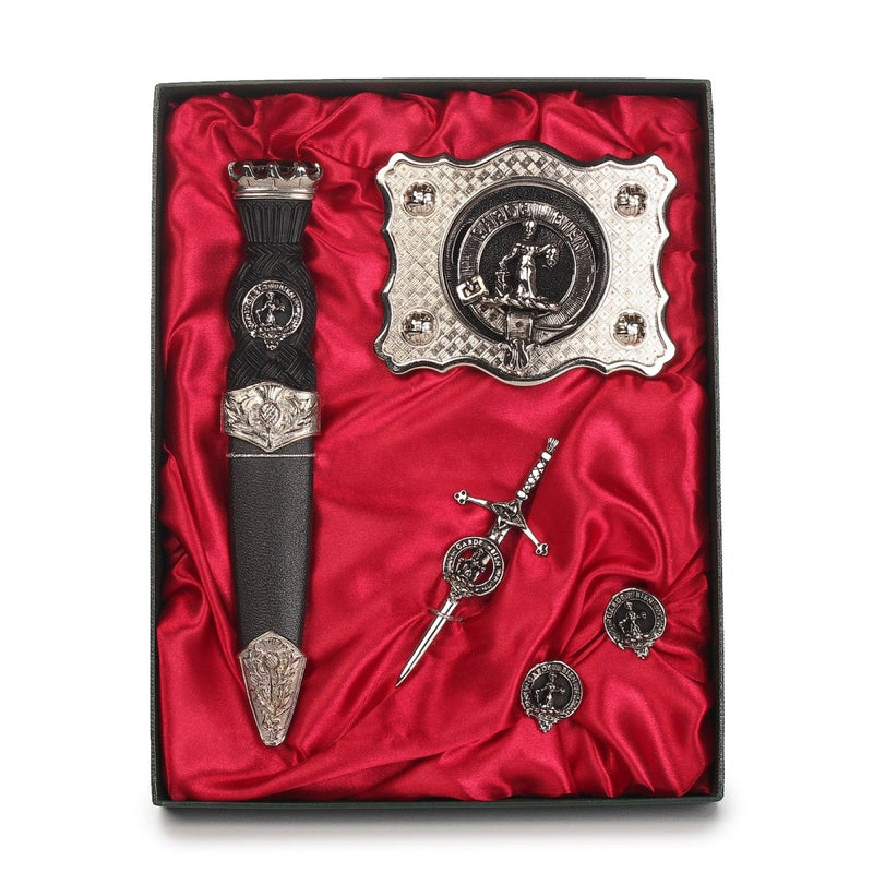 Montgomery Clan Badge, Kilt Pin, Lapel Pin, Cufflinks, Keyring/Key Fob & Gift Set — Fine Pewter by Art Pewter — Made in Scotland (Shiny Finish) - Heritage Of Scotland - Gift Set