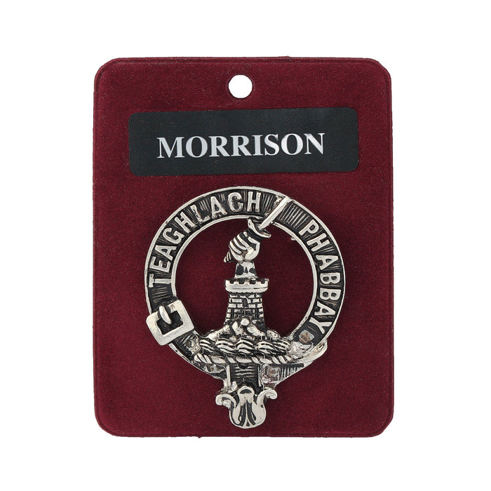 Morrison Clan Badge, Kilt Pin, Lapel Pin, Cufflinks, Keyring/Key Fob & Gift Set — Fine Pewter by Art Pewter — Made in Scotland (Shiny Finish) - Heritage Of Scotland - Badge