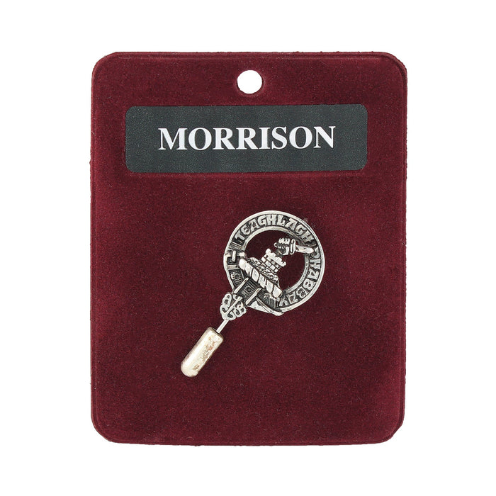 Morrison Clan Badge, Kilt Pin, Lapel Pin, Cufflinks, Keyring/Key Fob & Gift Set — Fine Pewter by Art Pewter — Made in Scotland (Shiny Finish) - Heritage Of Scotland - Lapel Pin