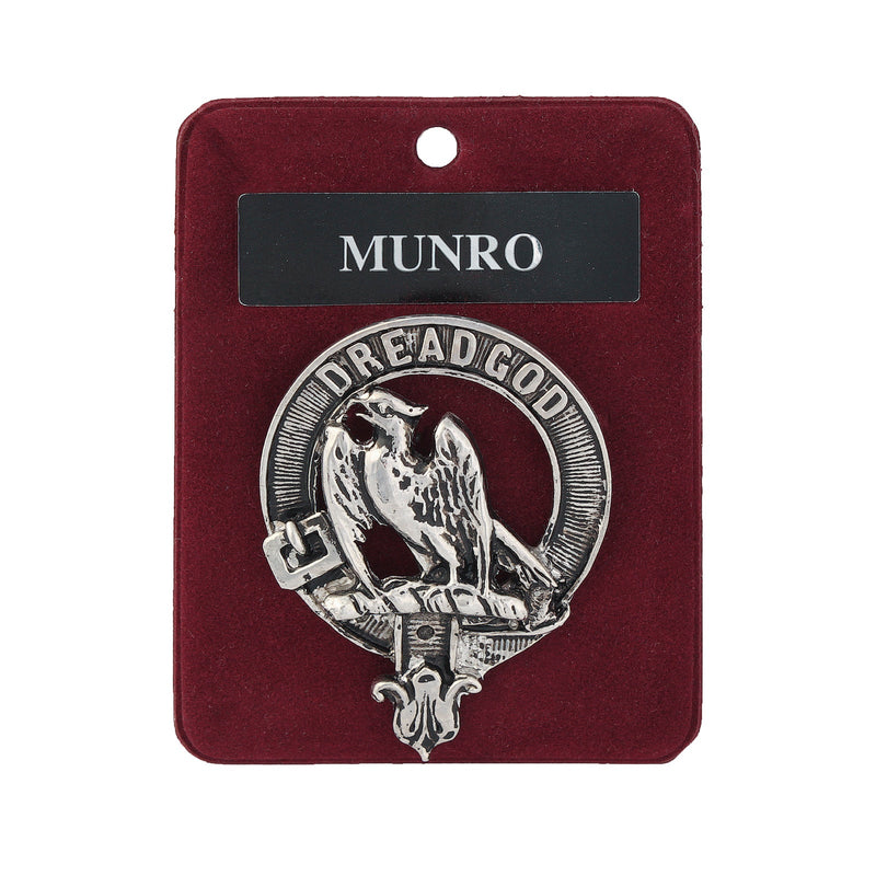 Munro Clan Badge, Kilt Pin, Lapel Pin, Cufflinks, Keyring/Key Fob & Gift Set — Fine Pewter by Art Pewter — Made in Scotland (Shiny Finish) - Heritage Of Scotland - Badge