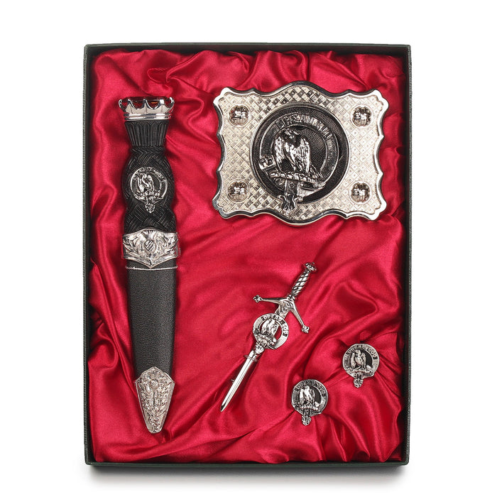 Munro Clan Badge, Kilt Pin, Lapel Pin, Cufflinks, Keyring/Key Fob & Gift Set — Fine Pewter by Art Pewter — Made in Scotland (Shiny Finish) - Heritage Of Scotland - Gift Set