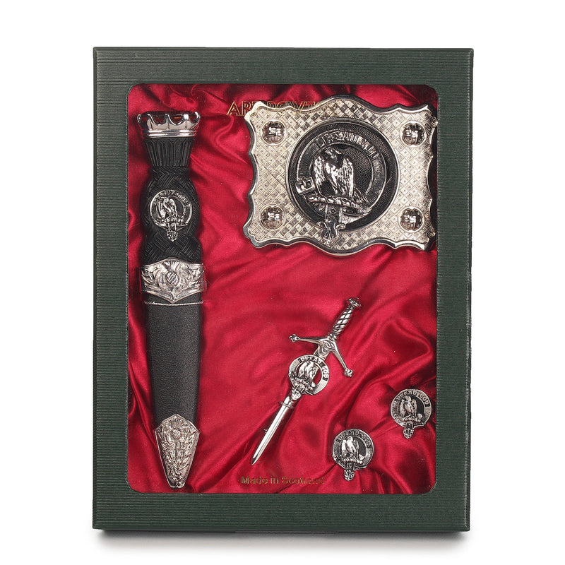 Munro Clan Badge, Kilt Pin, Lapel Pin, Cufflinks, Keyring/Key Fob & Gift Set — Fine Pewter by Art Pewter — Made in Scotland (Shiny Finish) - Heritage Of Scotland - Gift Set