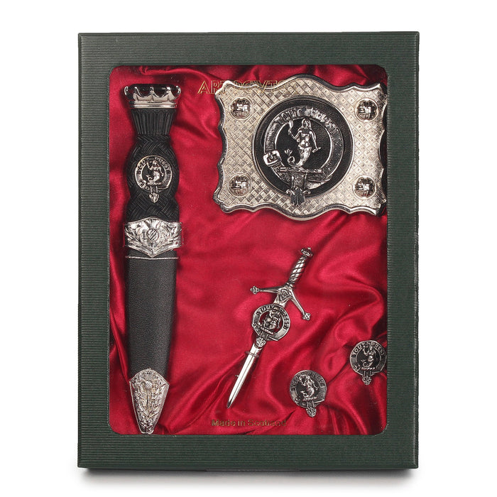 Murray Clan Badge, Kilt Pin, Lapel Pin, Cufflinks, Keyring/Key Fob & Gift Set — Fine Pewter by Art Pewter — Made in Scotland (Shiny Finish) - Heritage Of Scotland - Gift Set