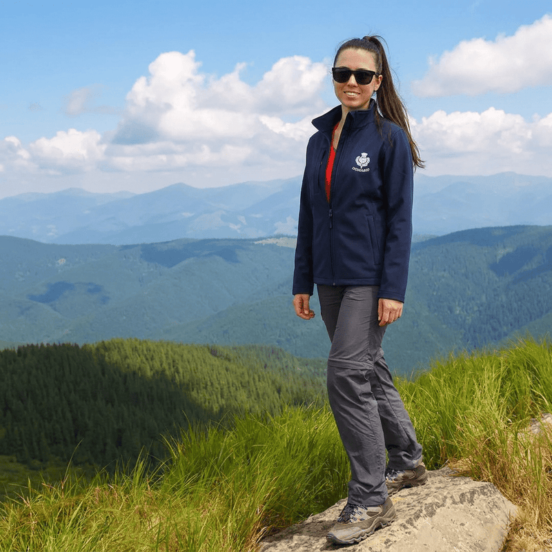 Navy Scotland Thistle Zip Softshell Jacket for Women - Heritage Of Scotland - S