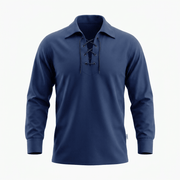 Navy Scottish Lace-Up Ghillie Shirt Heritage Top - Heritage Of Scotland - NAVY / S
