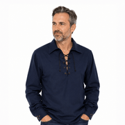 Navy Scottish Lace-Up Ghillie Shirt Heritage Top - Heritage Of Scotland - NAVY / S