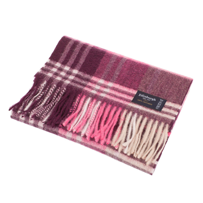 New Blue Label Edinburgh Cashmere Scarf Jk Check - Cabernet/Vicuna - Heritage Of Scotland - JK CHECK - CABERNET/VICUNA