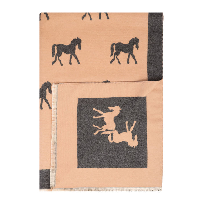 New Horse Super Soft Stole Dk Beige/Dk Grey - Heritage Of Scotland - DK BEIGE/DK GREY