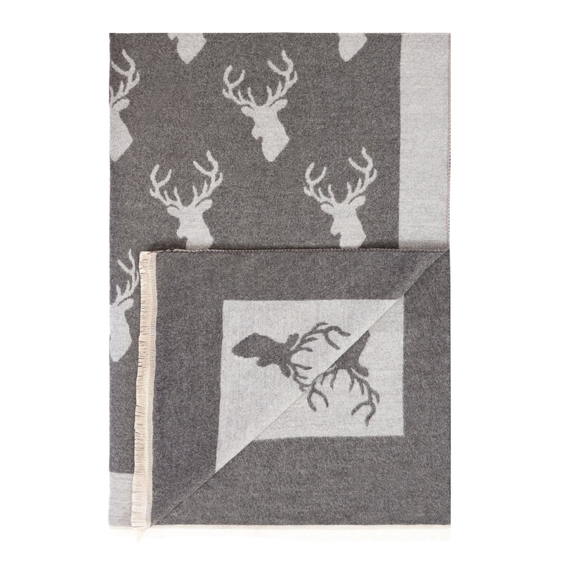 New Stag Super Soft Stole Dark Grey/Light Grey - Heritage Of Scotland - DARK GREY/LIGHT GREY