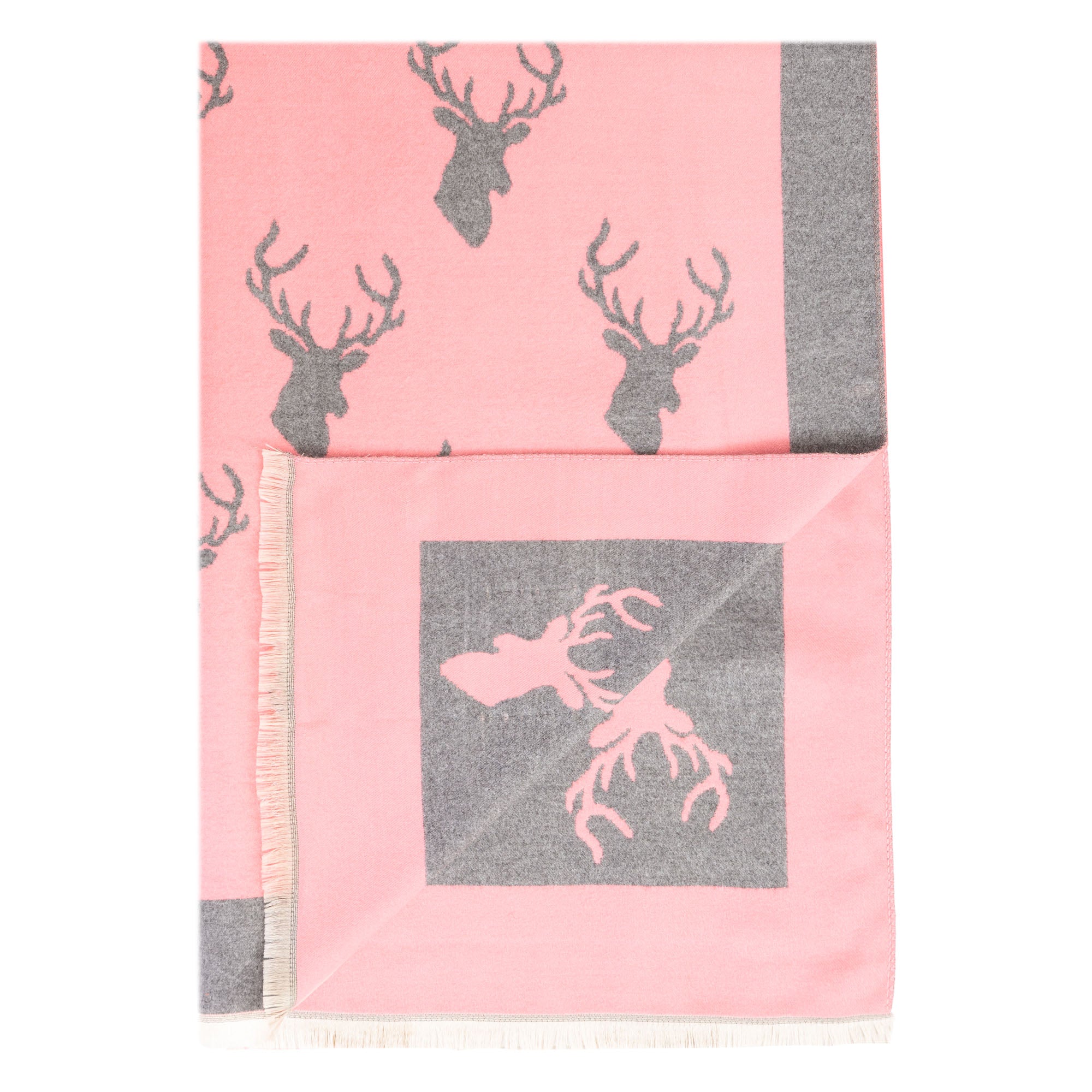 New Stag Super Soft Stole Deep Pink/Dark Grey - Heritage Of Scotland - DEEP PINK/DARK GREY