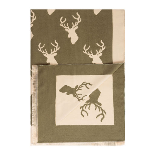 New Stag Super Soft Stole Olive/Cream - Heritage Of Scotland - OLIVE/CREAM