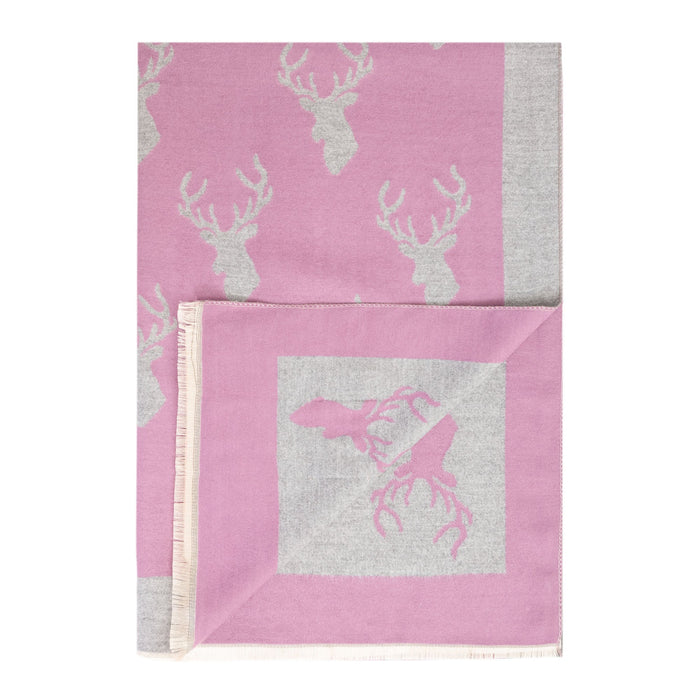 New Stag Super Soft Stole Purple/Light Grey - Heritage Of Scotland - PURPLE/LIGHT GREY