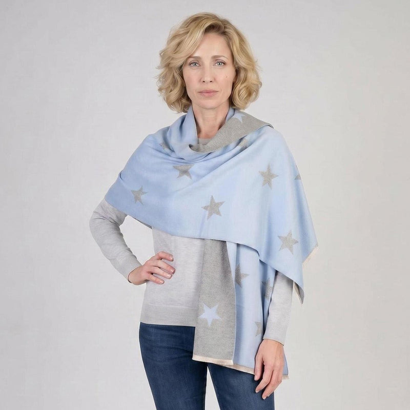 New Star Super Soft Stole Scarf – Bright Blue & Light Grey - Heritage Of Scotland - LIGHT BLUE/LIGHT GREY / One Size