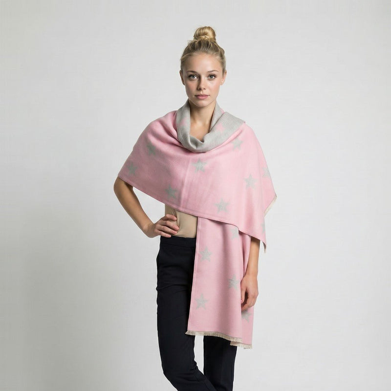 New Star Super Soft Stole Scarf – Bright Pink & Light Grey - Heritage Of Scotland - BRIGHT PINK/LIGHT GREY