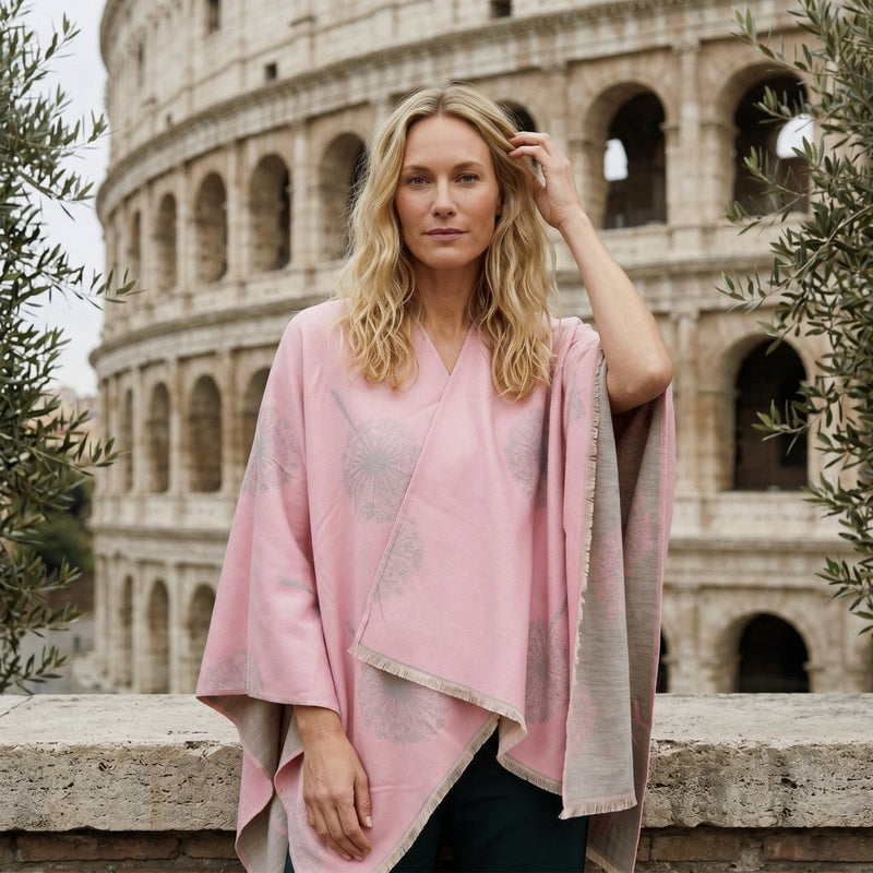 Original Tree Super Soft Cape – Bright Pink & Grey - Heritage Of Scotland - BRIGHT PINK/GREY