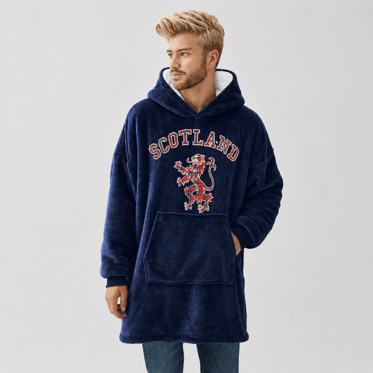 Oversized Scotland Hoodie Blanket for Adults – Navy Lion Rampant Design - Heritage Of Scotland -