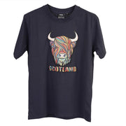 Pastel Highland Cow T-shirt Navy - Heritage Of Scotland - XS