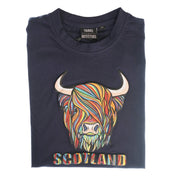 Pastel Highland Cow T-shirt Navy - Heritage Of Scotland - XS