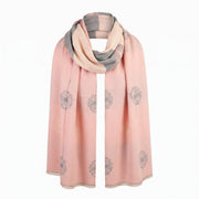 Pink Dandelion Print Scarf for Women | Soft Lightweight Wrap - LIGHT PINK AND GREY - Heritage Of Scotland -