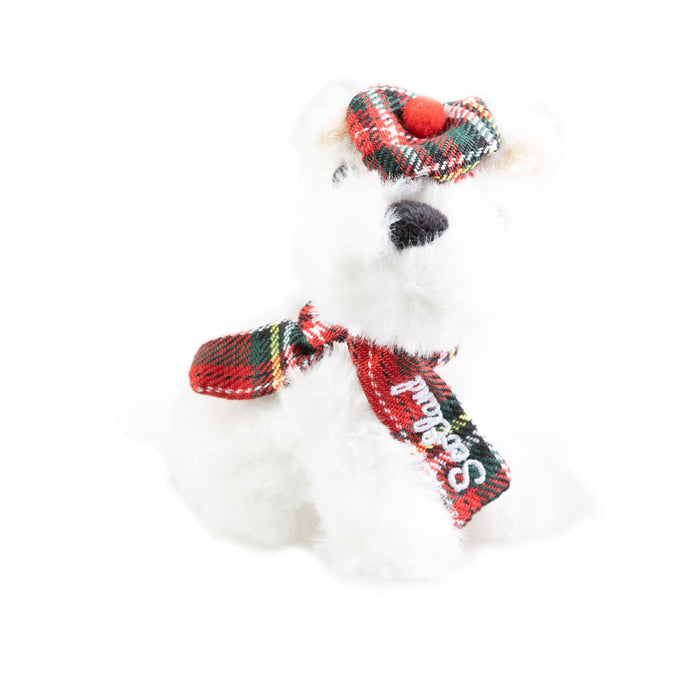 Plush Toy Keyring White Tartan Dog 10Cm - Heritage Of Scotland - NA