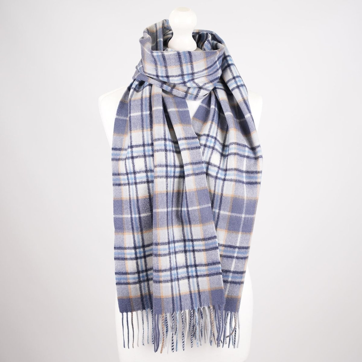 Premium 100% Pure Cashmere Wide Fringed Scarf - BROKEN GINGHAM - Heritage Of Scotland -