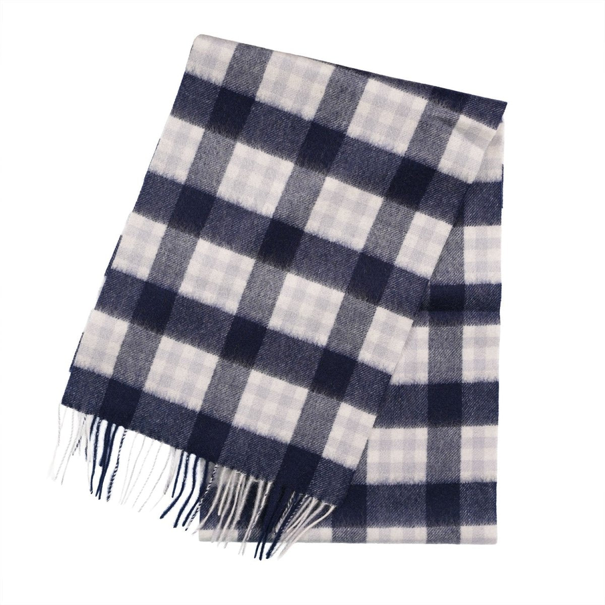 Premium 100% Pure Cashmere Wide Fringed Scarf - MACKELLAR BLUE - Heritage Of Scotland -