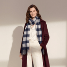 Premium 100% Pure Cashmere Wide Fringed Scarf - MACKELLAR BLUE - Heritage Of Scotland -