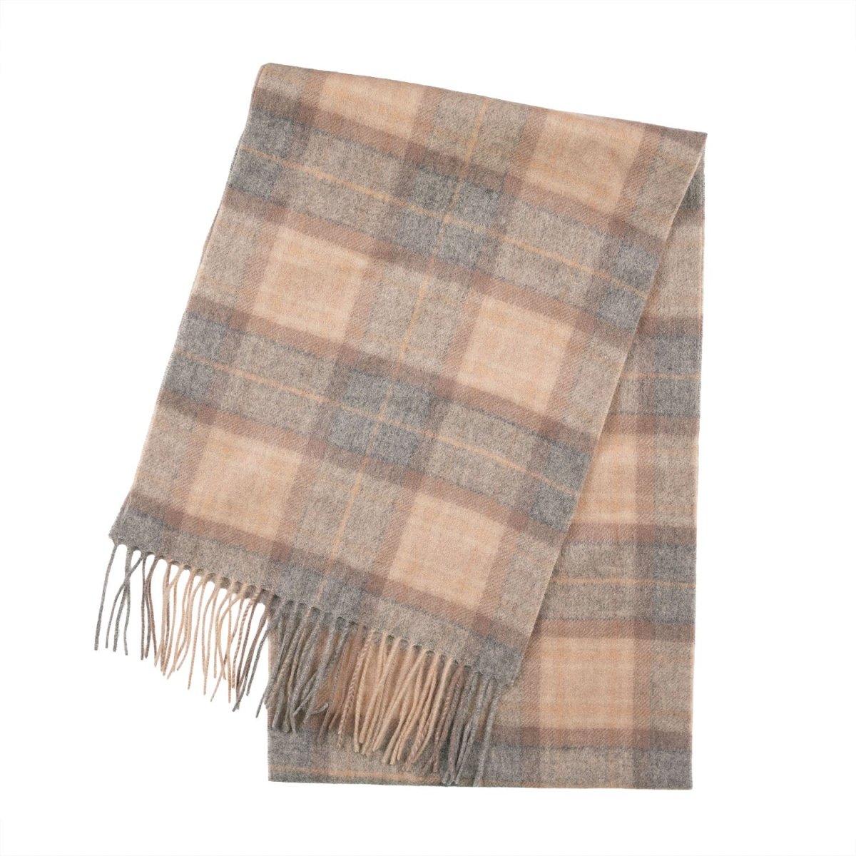 Premium 100% Pure Cashmere Wide Fringed Scarf - MACKELLAR NATURAL - Heritage Of Scotland -
