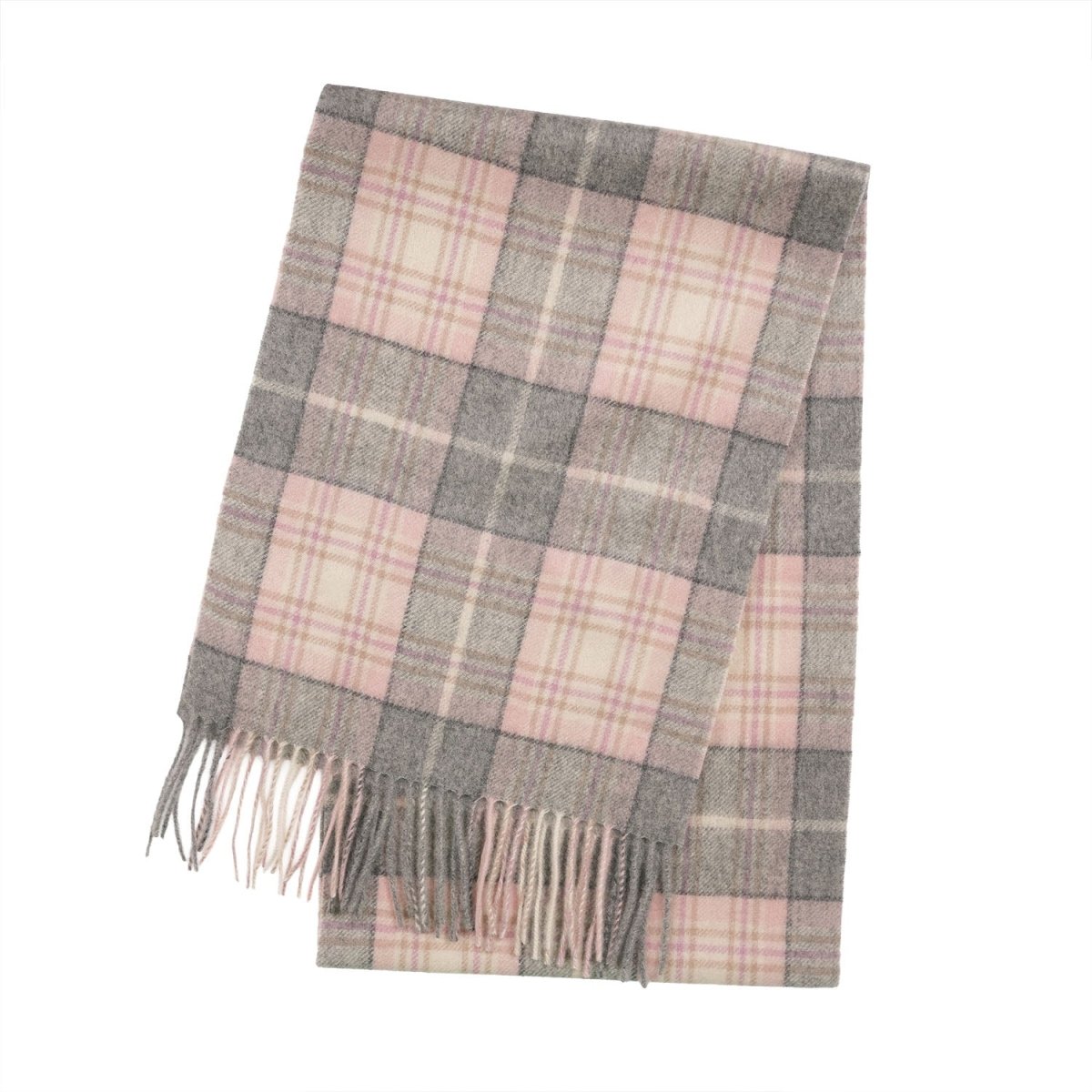 Premium 100% Pure Cashmere Wide Fringed Scarf - MACKELLAR PINK - Heritage Of Scotland -