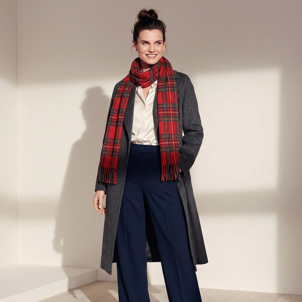 Premium 100% Pure Cashmere Wide Fringed Scarf - STEWART ROYAL - Heritage Of Scotland -