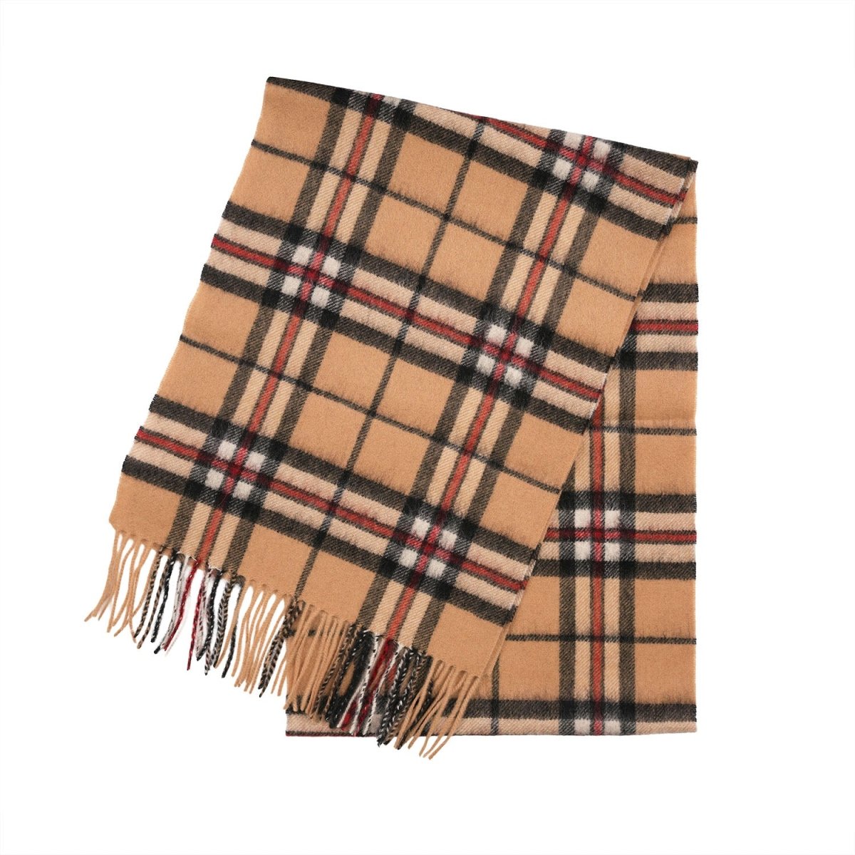 Premium 100% Pure Cashmere Wide Fringed Scarf - THOMSON CAMEL - Heritage Of Scotland -