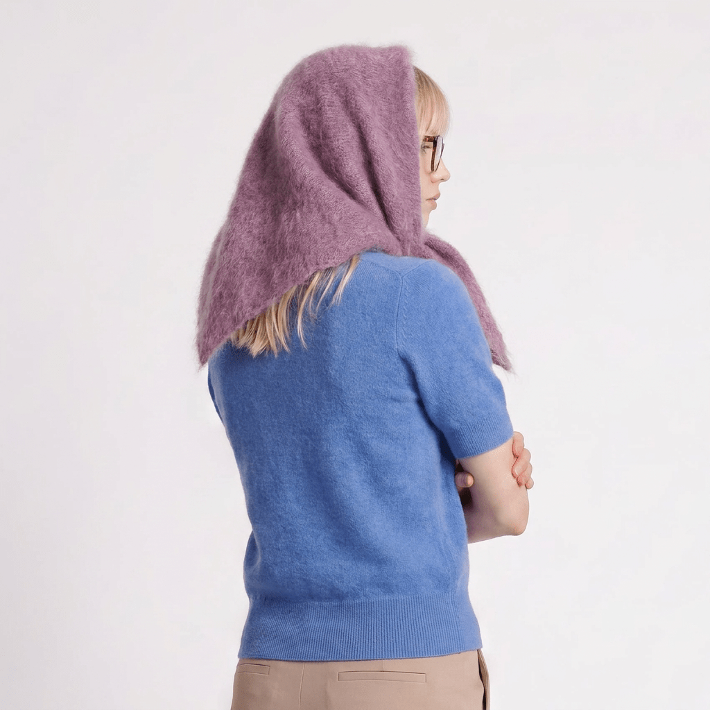 Pure Brushed Luxury Cashmere Triangle Head Scarf - VIOLET - Heritage Of Scotland -