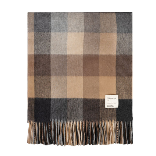 Pure Cashmere Tartan Blanket Block Check Natural - Heritage Of Scotland - BLOCK CHECK NATURAL