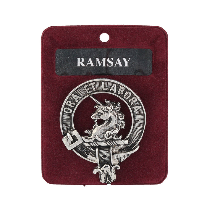 Ramsay Clan Badge, Kilt Pin, Lapel Pin, Cufflinks, Keyring/Key Fob & Gift Set — Fine Pewter by Art Pewter — Made in Scotland (Shiny Finish) - Heritage Of Scotland - Badge