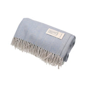 Recycled Wool Herringbone Blanket with Fringe – Soft Warm Throw - Heritage Of Scotland - Cornflower