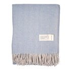 Recycled Wool Herringbone Blanket with Fringe - Soft Warm Throw - CORNFLOWER - Heritage Of Scotland -