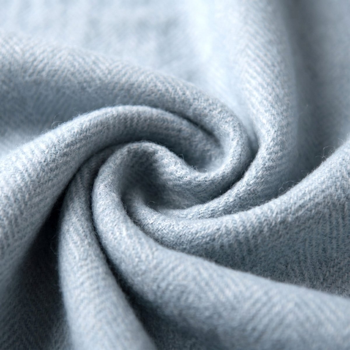 Recycled Wool Herringbone Blanket with Fringe - Soft Warm Throw - CORNFLOWER - Heritage Of Scotland -