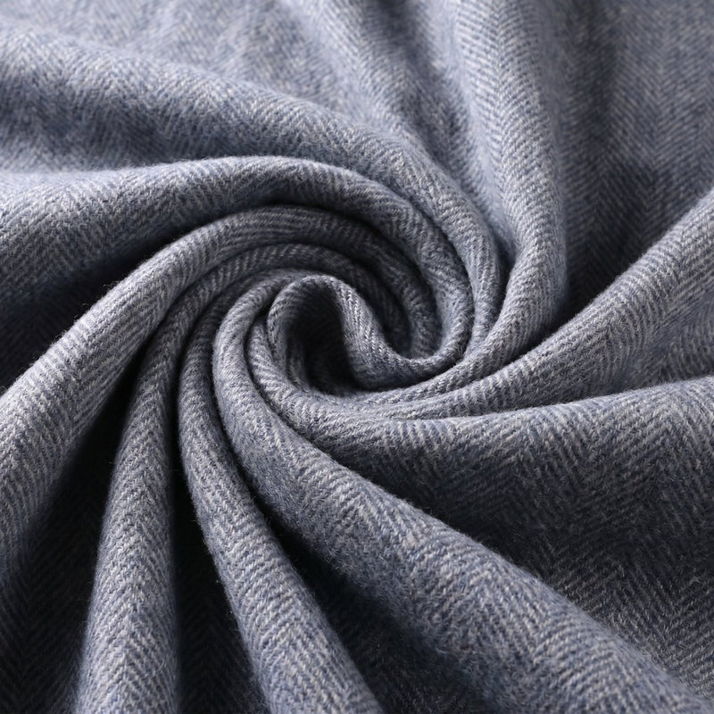 Recycled Wool Herringbone Blanket with Fringe – Soft Warm Throw - Heritage Of Scotland - Denim
