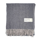Recycled Wool Herringbone Blanket with Fringe - Soft Warm Throw - DENIM - Heritage Of Scotland -