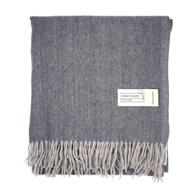 Recycled Wool Herringbone Blanket with Fringe – Soft Warm Throw - Heritage Of Scotland - Eminence