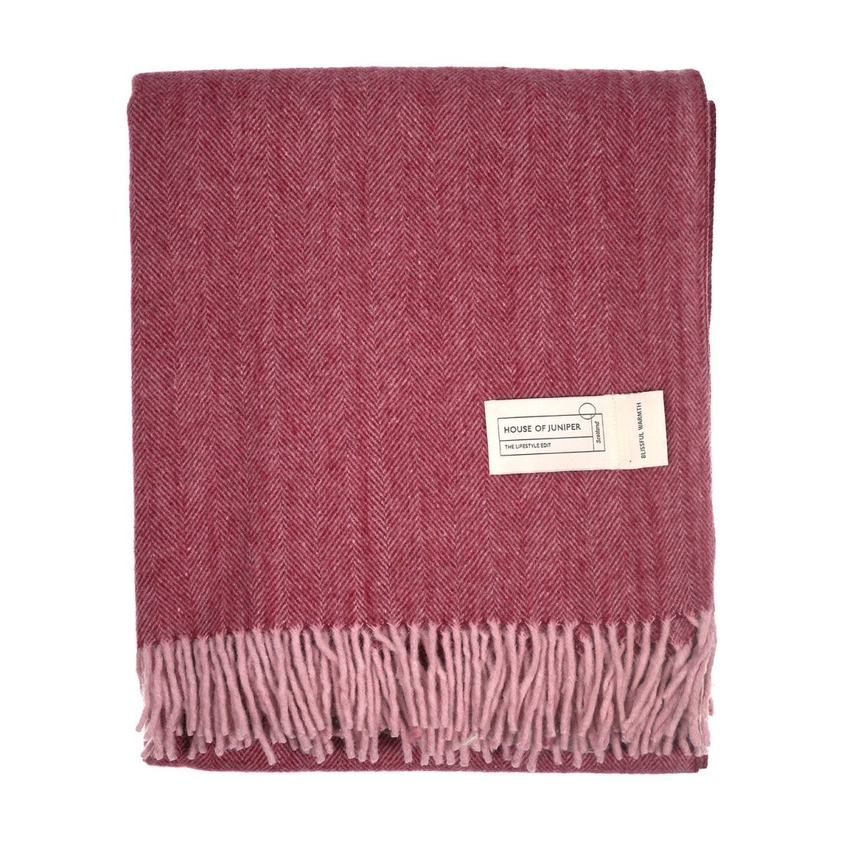 Recycled Wool Herringbone Blanket with Fringe - Soft Warm Throw - EMINENCE - Heritage Of Scotland -