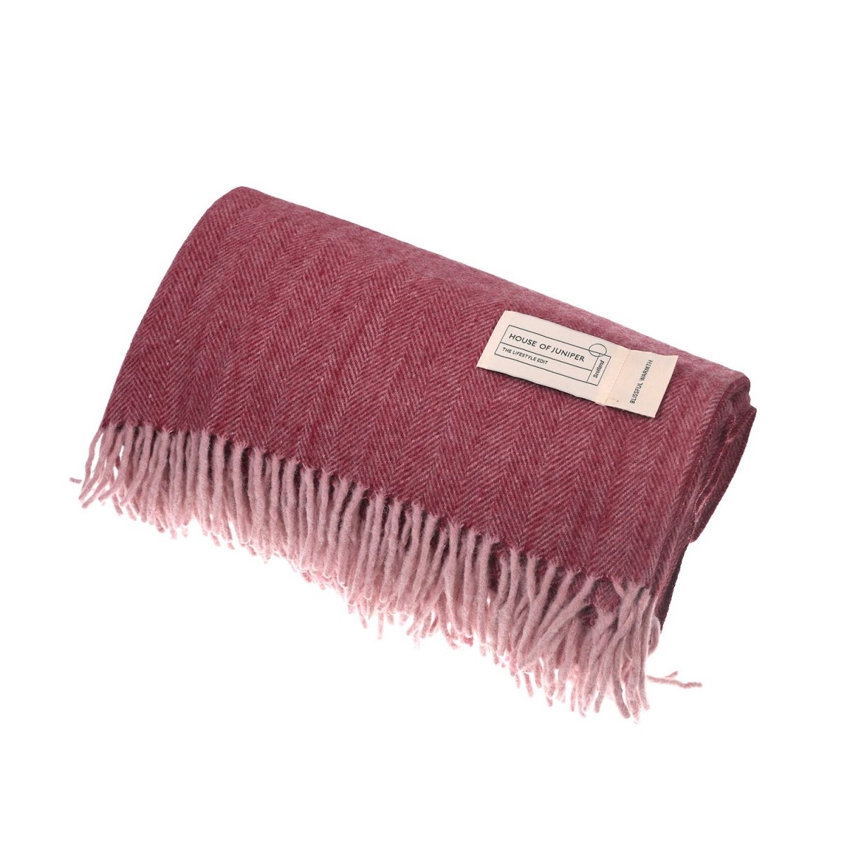 Recycled Wool Herringbone Blanket with Fringe - Soft Warm Throw - EMINENCE - Heritage Of Scotland -