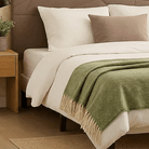 Recycled Wool Herringbone Blanket with Fringe - Soft Warm Throw - GREEN - Heritage Of Scotland -