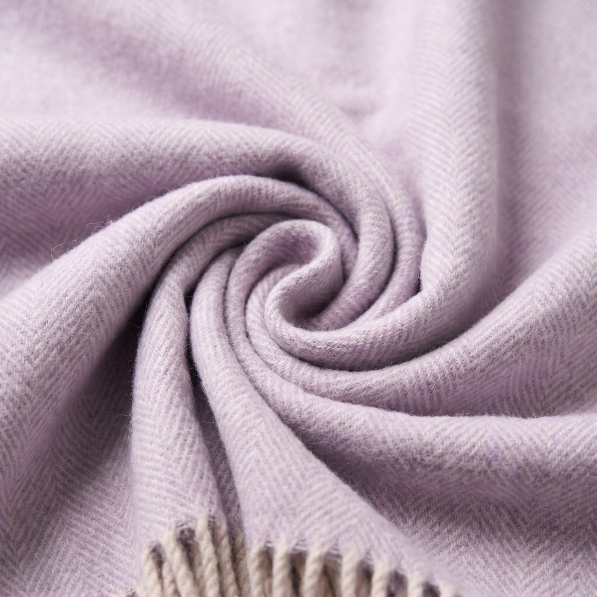 Recycled Wool Herringbone Blanket with Fringe - Soft Warm Throw - HEATHER - Heritage Of Scotland -