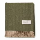 Recycled Wool Herringbone Blanket with Fringe - Soft Warm Throw - OLIVE - Heritage Of Scotland -